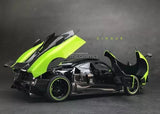 1/18 scale diecast sports car, bright green and black open-wheel coupe