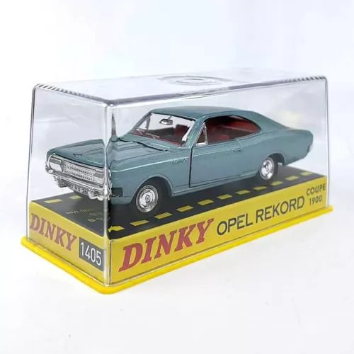 Blue diecast Opel Rekord Coupe model car in clear display box