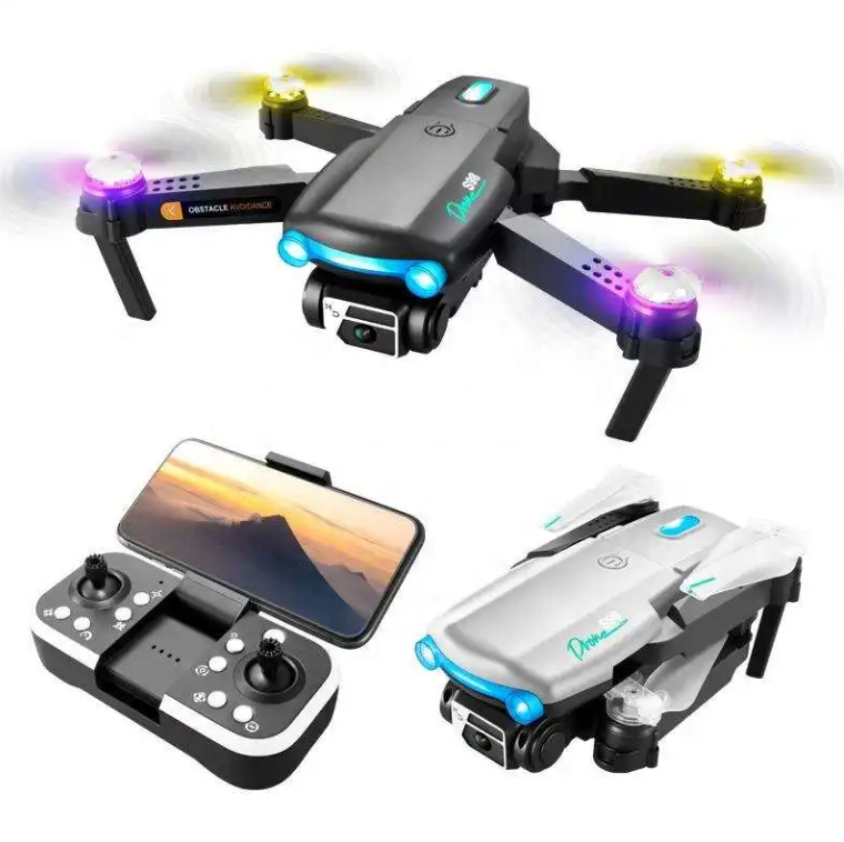 Mini quadcopter drone with built-in camera, plus remote controller with screen
