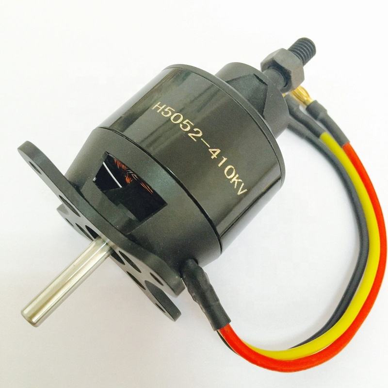 RC brushless motor with shaft and red/yellow/black wires, marked H5052 410kv