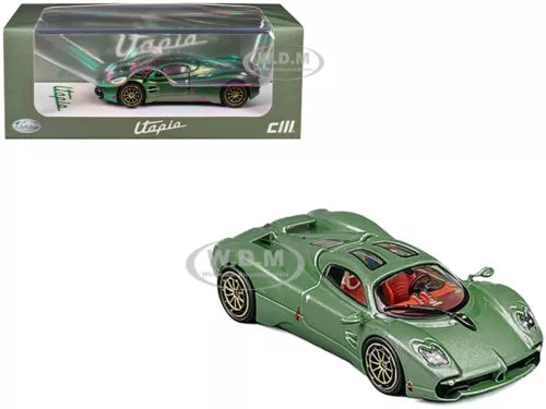 PAGANI Utopia 1:64 green metallic diecast model car, detailed rear and cockpit