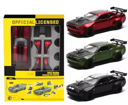 1:36 diecast model car set, red green black Dodge Challenger SRT Hellcat