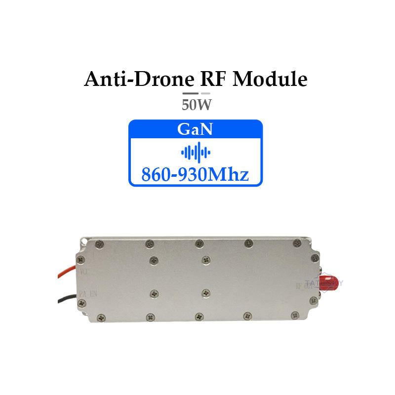 RF GaN power module 50W 860–930MHz, grey box with red/black wires