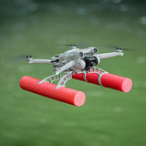 Drone water landing gear kit with red foam floats and gimbal protection arms