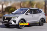 Roewe RX5 PLUS diecast model car, silver SUV with black wheels, front three-quarter view