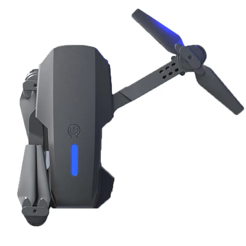 Folding drone with three propellers and blue status light