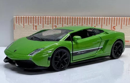 Lamborghini Gallardo model car, green body with black wheels and black roof