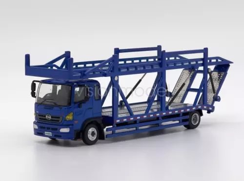 Blue diecast transport truck model with metal open-frame cage and cab