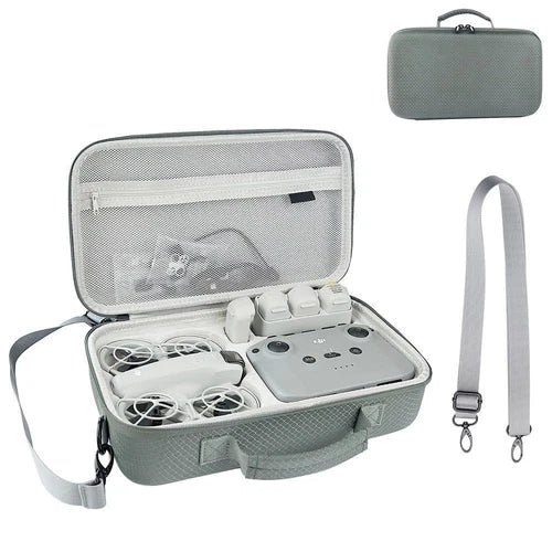 Hard carrying case for DJI Neo drone, open zip-top organizer with controller and prop space