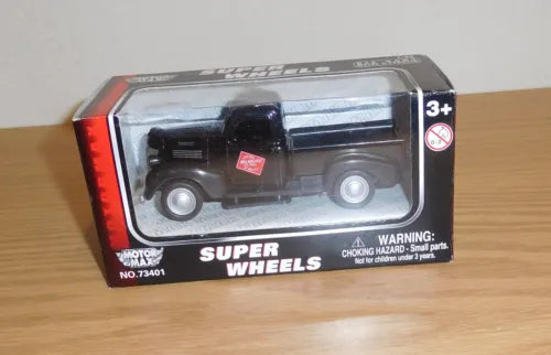 Diecast pickup truck toy, black and silver, in retail box, Super Wheels