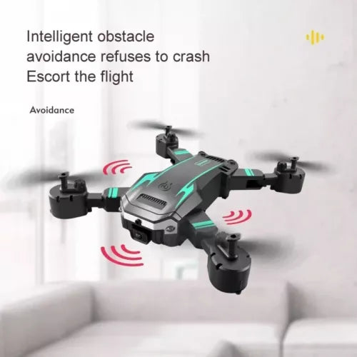 Gray quadcopter drone with four propellers and camera module