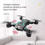 Gray quadcopter drone with four propellers and camera module