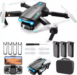Mini quadcopter drone with controller, propellers, and spare battery cases