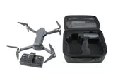 Black GPS FPV 4K camera drone with controller and open carrying case