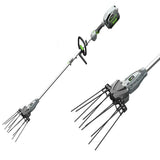 Electric olive harvester drone with multiple picking tines and spinning head