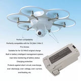 Rechargeable drone battery pack with label and two-pin connector, silver-gray body