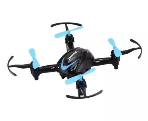 JJRC H48 mini drone, black quadcopter with blue propellers and landing skids