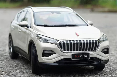 1/18 scale HongQi E-HS3 diecast SUV toy car, front view, silver-gray.