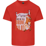 Men's red cotton T-shirt with drone pilot graphic print