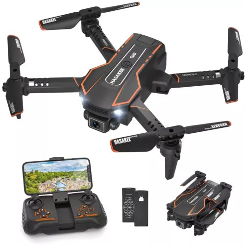 Mini quadcopter drone with camera and four propeller arms, remote control toys