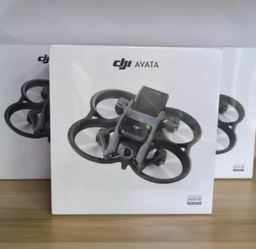 DJI Avata FPV drone in retail box, black quadcopter with prop guards
