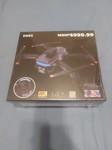 DMES drone P19 retail box with obstacle avoidance and 4K camera icons