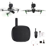 Portable drone speaker shouter with black mesh housing and antenna, plus small remote