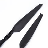 Folding drone propeller blades, two black carbon-fiber style blades with hub mount