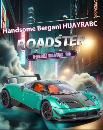 Green diecast roadster sport car model with front 3/4 view and open cabin
