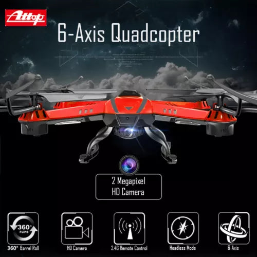6-axis quadcopter drone with HD camera, orange and black body