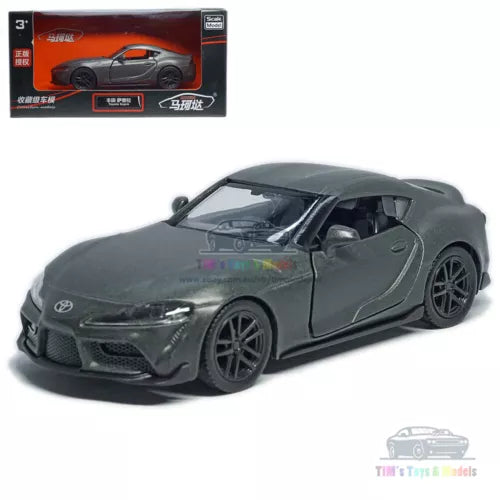 Matte grey diecast model car, front three-quarter view with detailed wheels