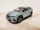 1/18 scale diecast model car, light blue, front 3/4 view with detailed grille