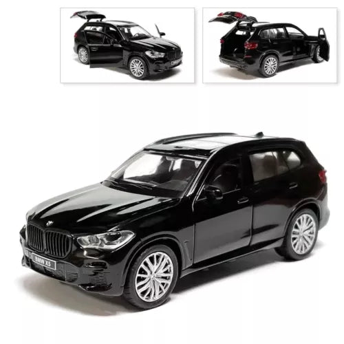 Black SUV diecast model car with detailed grille, headlights, and silver wheels