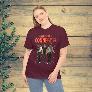 Burgundy graphic T-shirt with 'CONNECT' front print and crew neckline