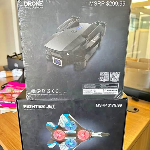 Drone bundle product boxes, Fighter Jet and drone model packaging with images