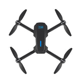 Foldable quadcopter drone with four propellers and central camera module, black