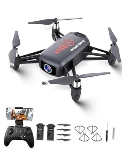 Mini quadcopter drone with camera, controller and spare propellers