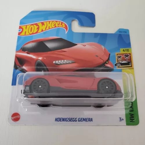 Hot Wheels Koenigsegg Gemera 1:64 diecast toy car, red, in plastic blister with box