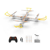 Mini auto-hover drone toy with orange lights, four prop blades, with controller and parts