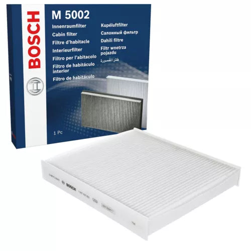 Cabin air filter replacement in white box with folded filter media tray