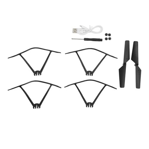 Foldable quadcopter drone arm set with black prop guards and two prop blades