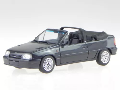 Black 1989 convertible diecast model car with open top, front three-quarter view