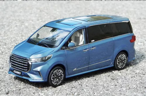 1/18 scale blue diecast MPV model car, detailed front and side doors