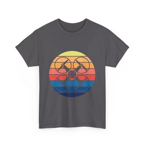 Dark gray T-shirt with colorful retro drone graphic circle