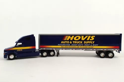 1/64 diecast Hovis box truck with blue cab and long enclosed trailer