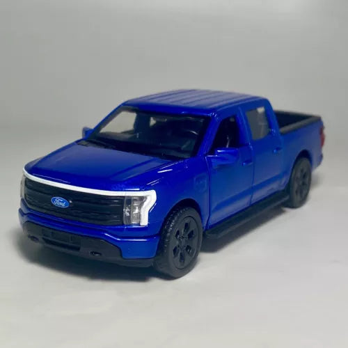 Blue 1:36 diecast pickup truck toy with front grille and LED-style headlights