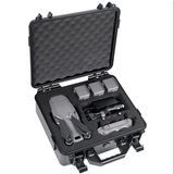 Aluminum drone equipment case with black foam insert and molded compartments, open view
