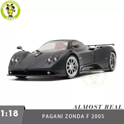 Matte black Pagani Zonda F 2005 diecast model car, front three-quarter view