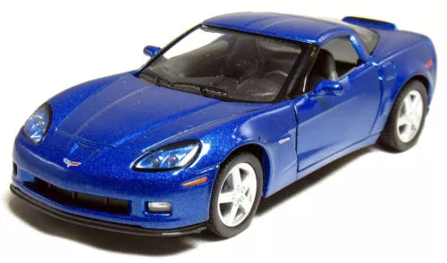 Kinsmart 1:36 diecast Corvette Z06 toy car, blue, front three-quarter view