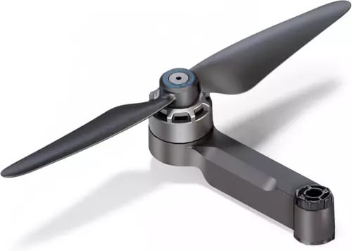 Drone motor arm assembly with propeller and mounting hub